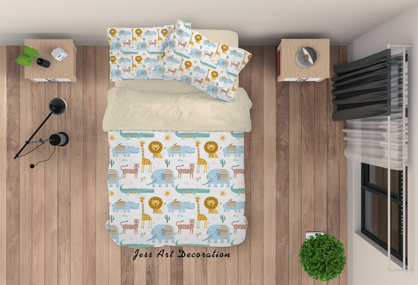 3D Cartoon Animal Lion Giraffe Quilt Cover Set Bedding Set Duvet Cover Pillowcases A304 LQH