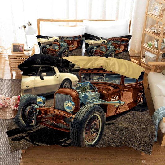 3D Automobile Apricot Quilt Cover Set Bedding Set Duvet Cover Pillowcase 402