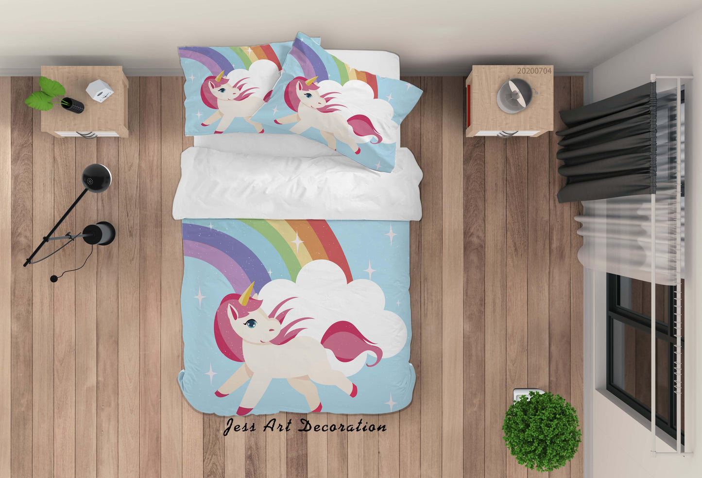 3D Blue Unicorn Rainbow Quilt Cover Set Bedding Set Duvet Cover Pillowcases SF11