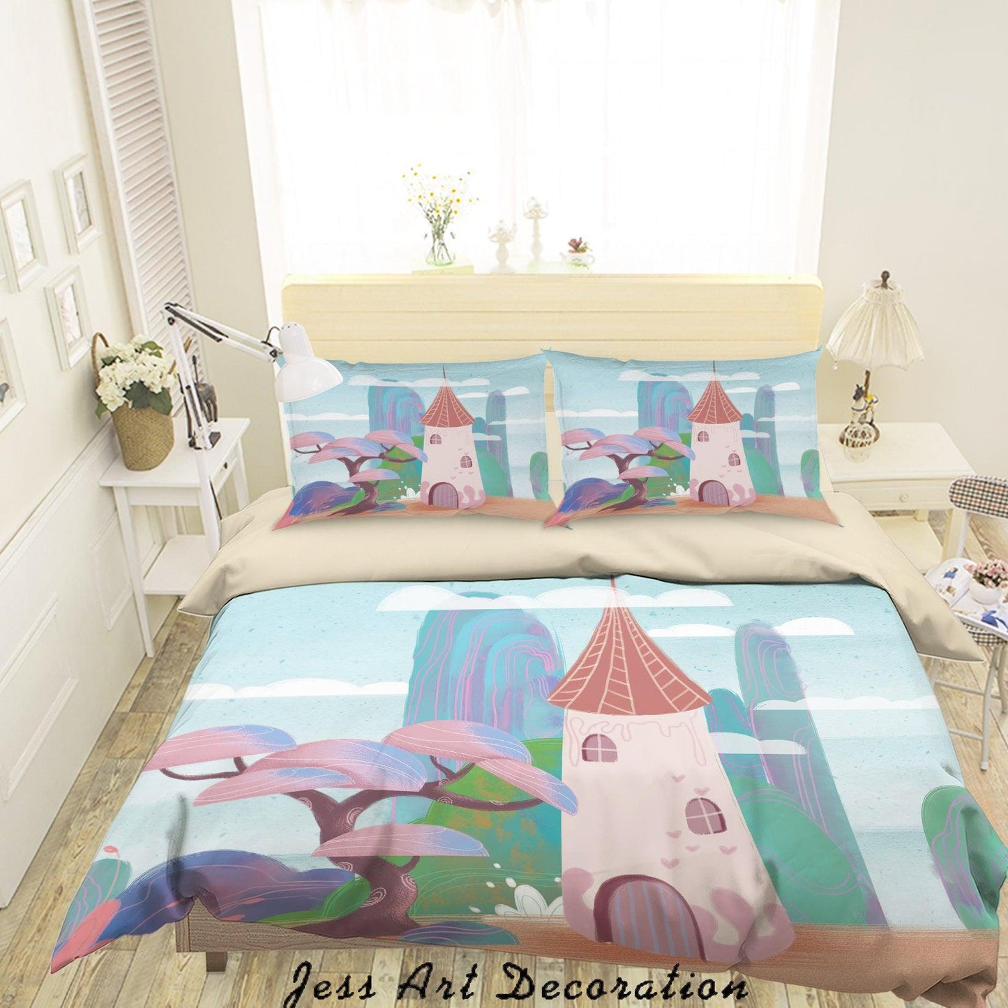 3D Cartoon Castle Tree Mountain Quilt Cover Set Bedding Set Duvet Cover Pillowcases A543 LQH
