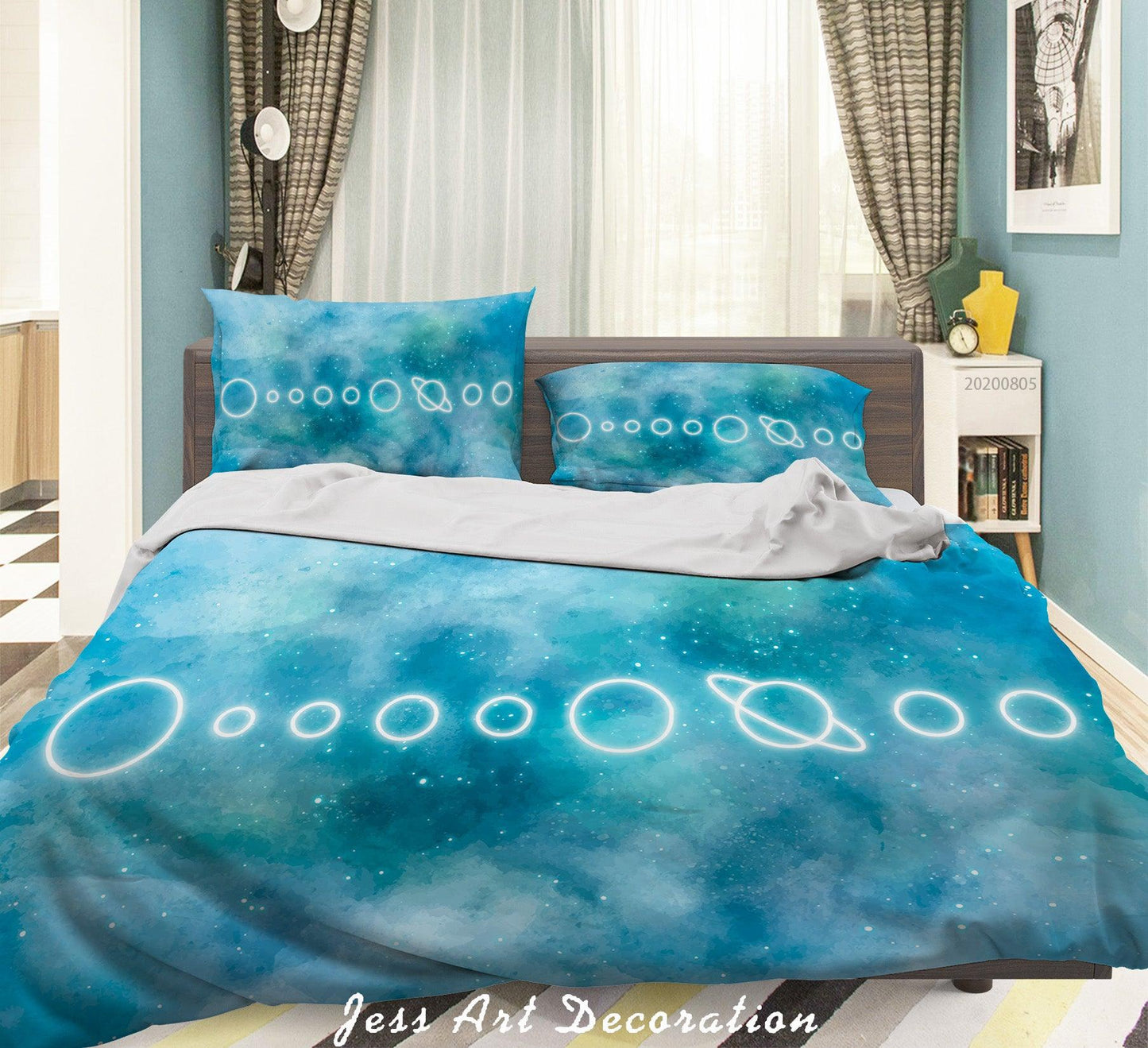 3D Blue Space Planet Array Quilt Cover Set Bedding Set Duvet Cover Pillowcases LXL 82