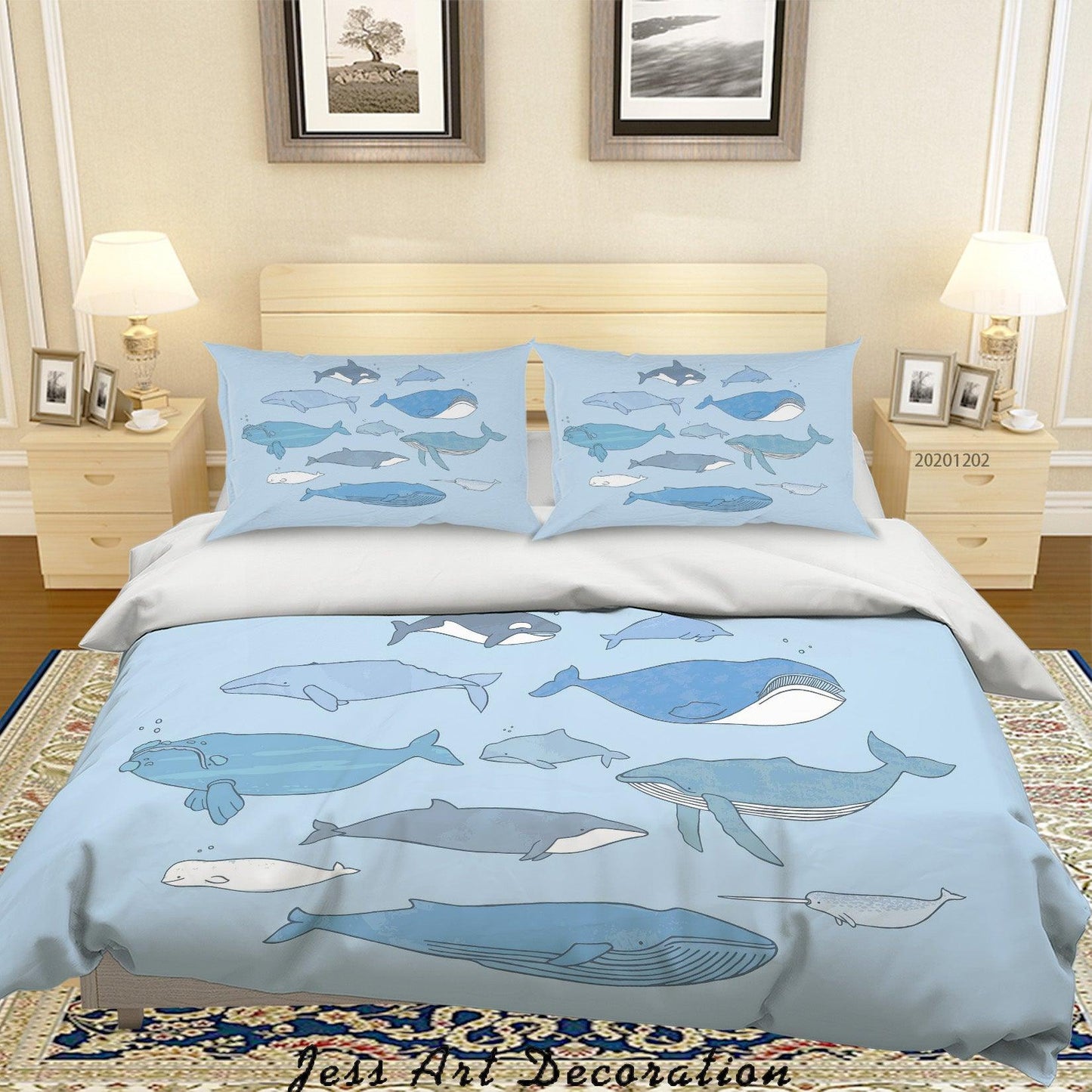 3D Cartoon Blue Ocean Shark Whale Fish Pattern Quilt Cover Set Bedding Set Duvet Cover Pillowcases LXL