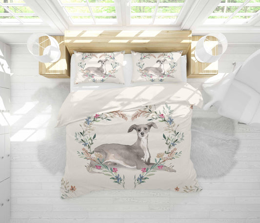 3D Beige Dog Floral Branch Quilt Cover Set Bedding Set Pillowcases 12