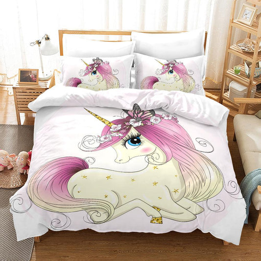 3D Cartoon Pink Unicorn Quilt Cover Set Bedding Set Pillowcases 110