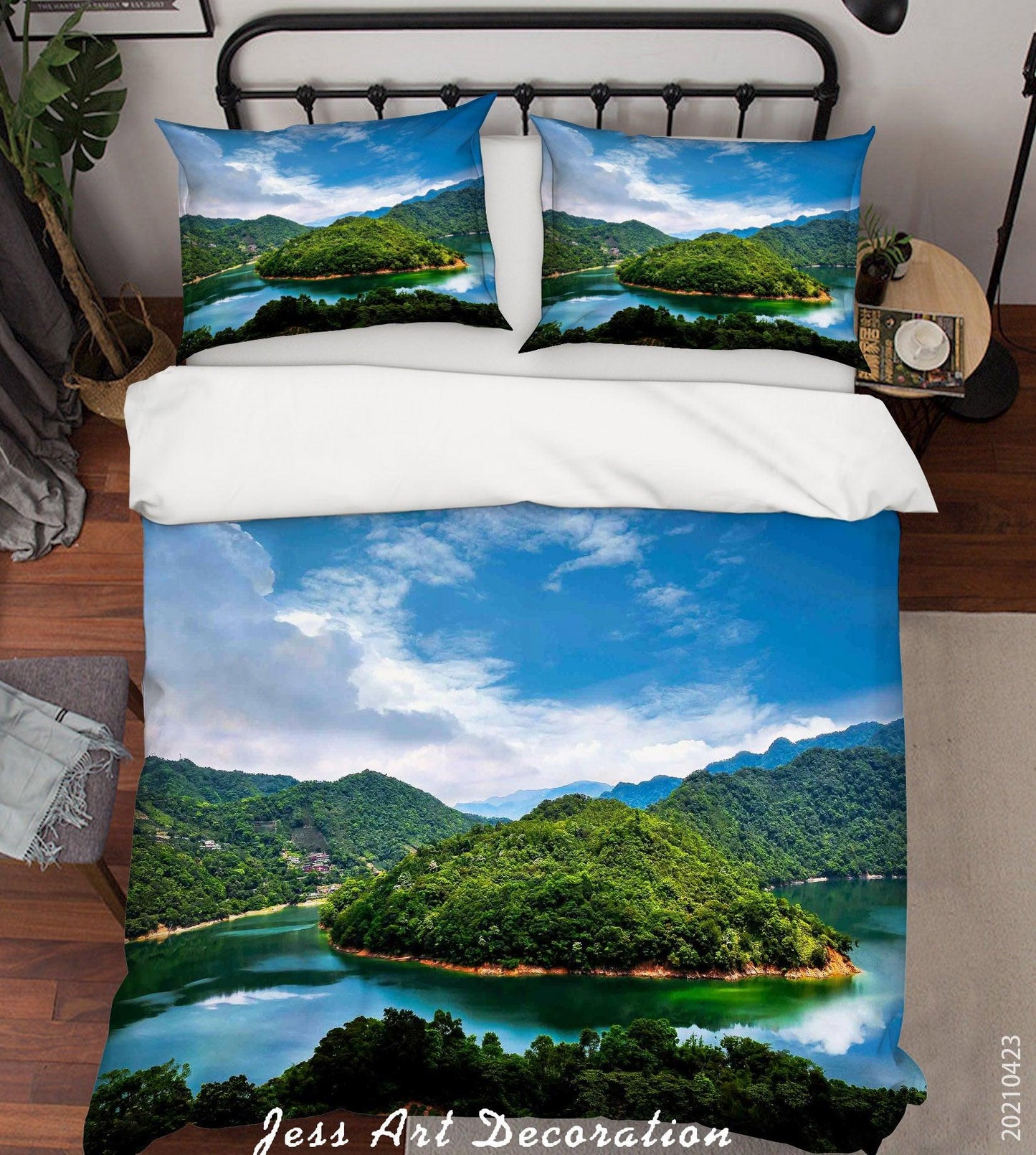 3D Blue Sky Mountain Forest Lake Landscape Quilt Cover Set Bedding Set Duvet Cover Pillowcases 47
