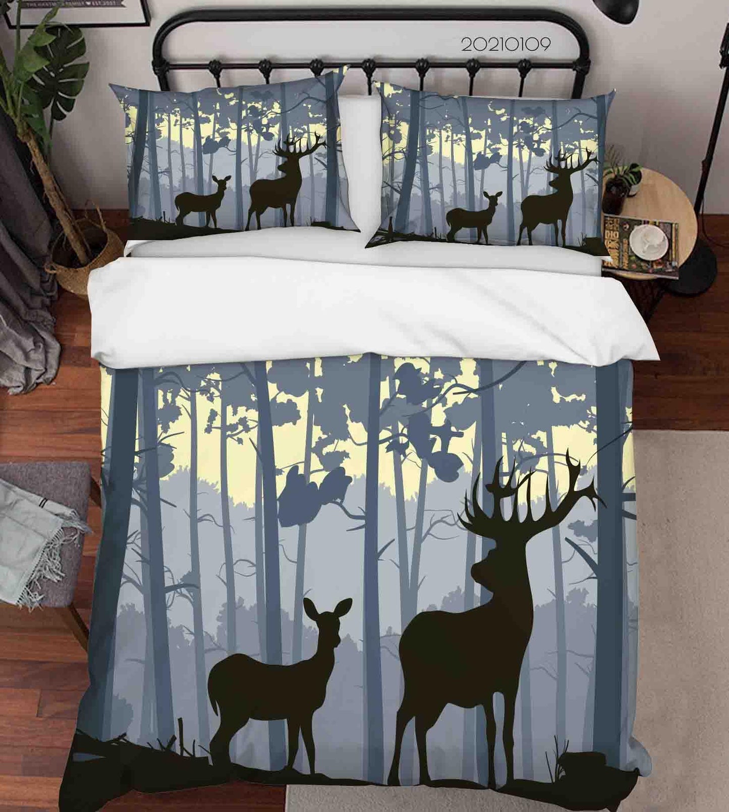 3D Cartoon Green Forest Animal Elk Quilt Cover Set Bedding Set Duvet Cover Pillowcases 49 LQH