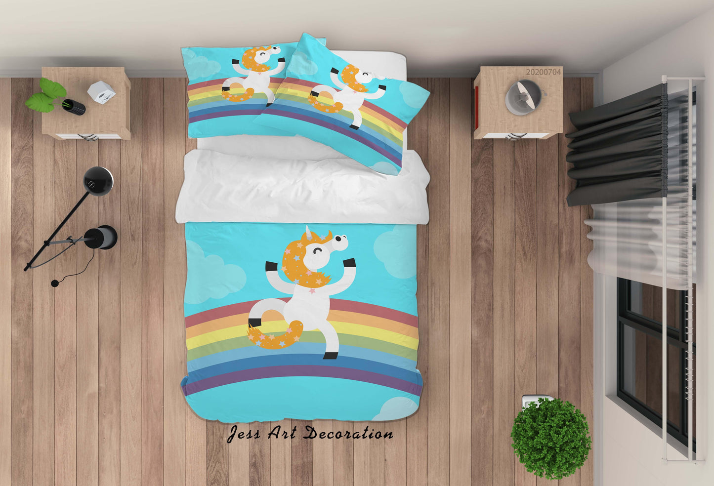 3D Blue Rainbow Unicorn Quilt Cover Set Bedding Set Duvet Cover Pillowcases SF59