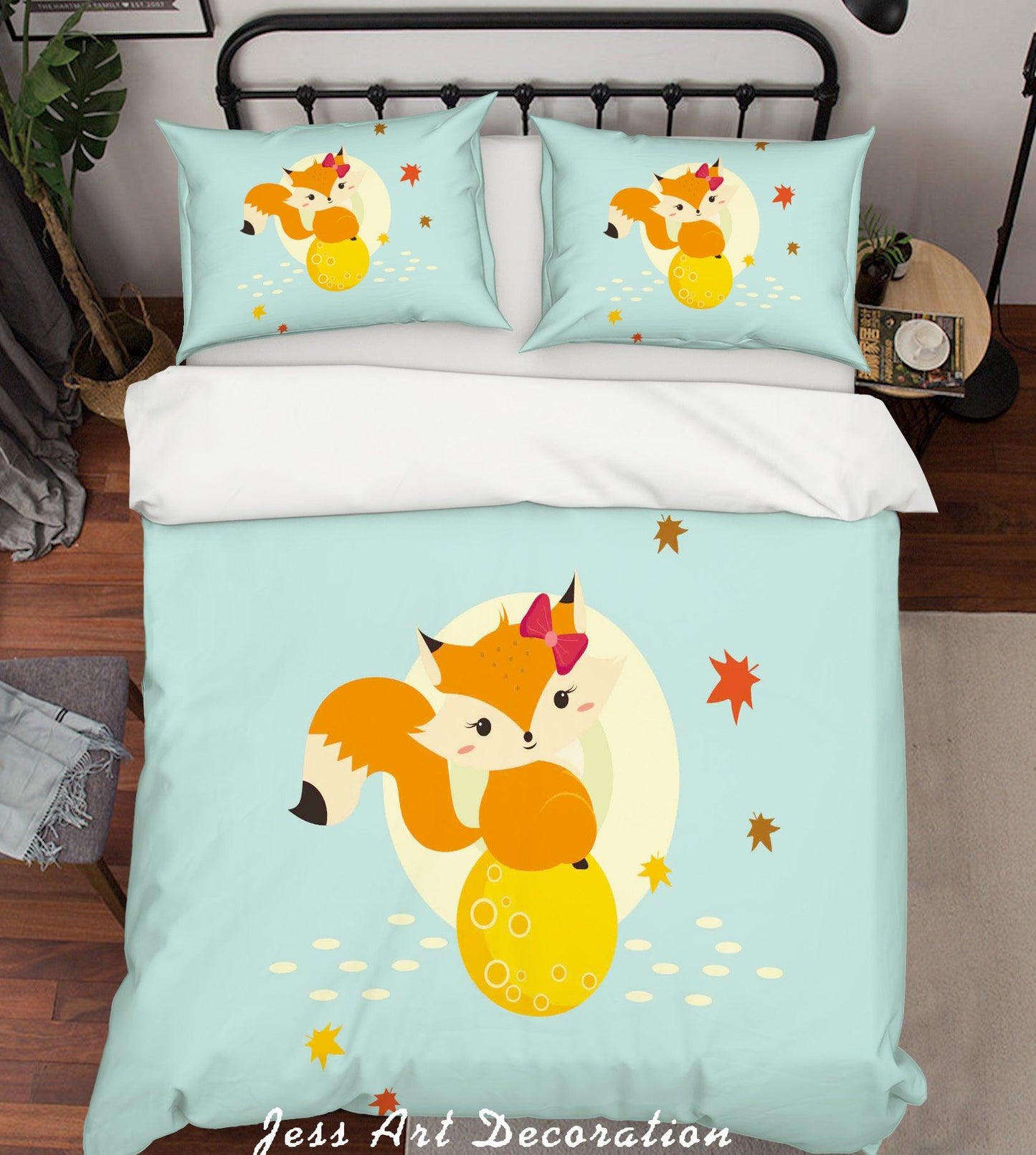 3D Blue Maple Leaves Fox Quilt Cover Set Bedding Set Duvet Cover Pillowcases SF22