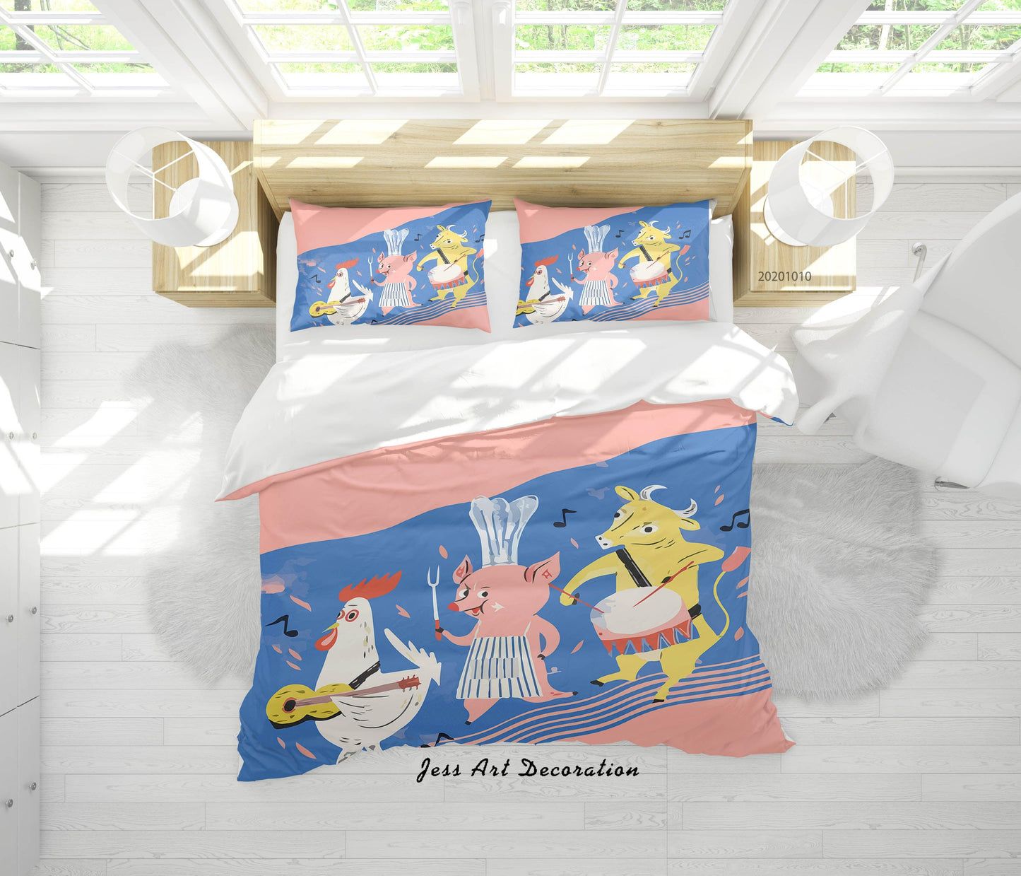 3D Cartoon Animal Pig Cock Quilt Cover Set Bedding Set Duvet Cover Pillowcases WJ 9578