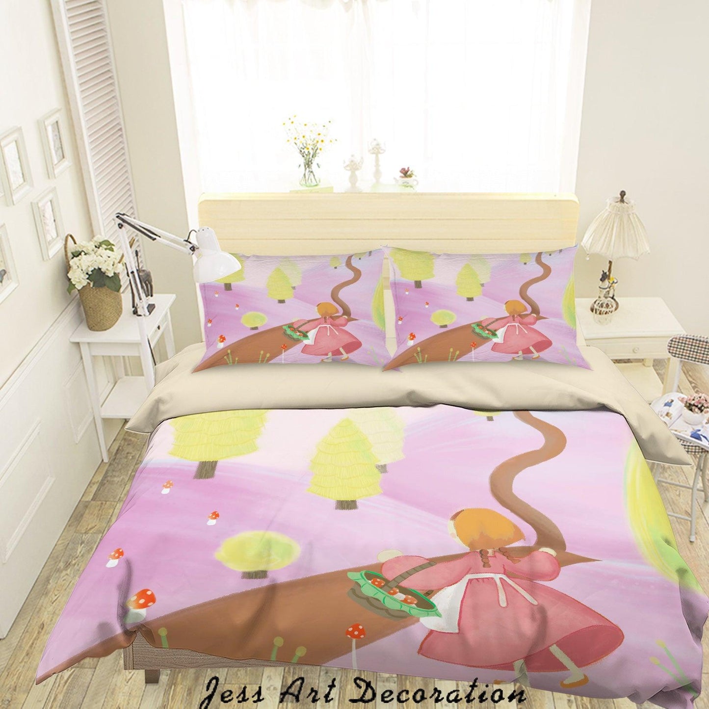 3D Cartoon Purple Hill Girl Tree Quilt Cover Set Bedding Set Duvet Cover Pillowcases A589 LQH