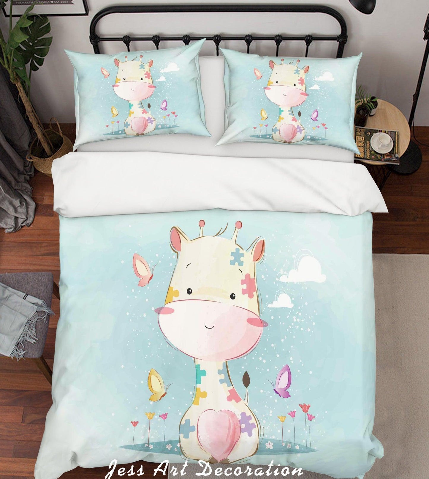 3D Blue Giraffe Quilt Cover Set Bedding Set Duvet Cover Pillowcases SF9