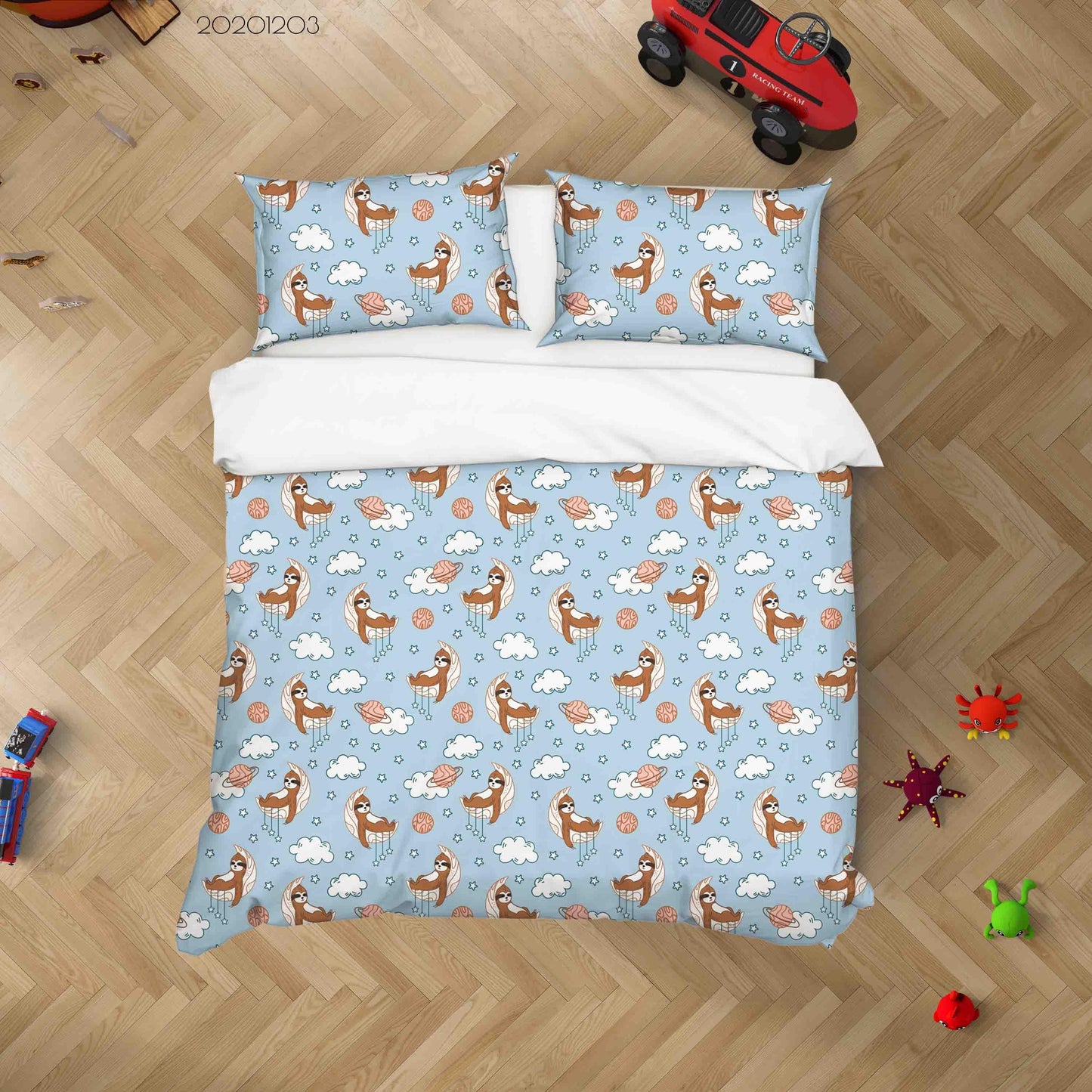 3D Cartoon Moon Sloth Animal Cloud Sky Quilt Cover Set Bedding Set Duvet Cover Pillowcases LXL