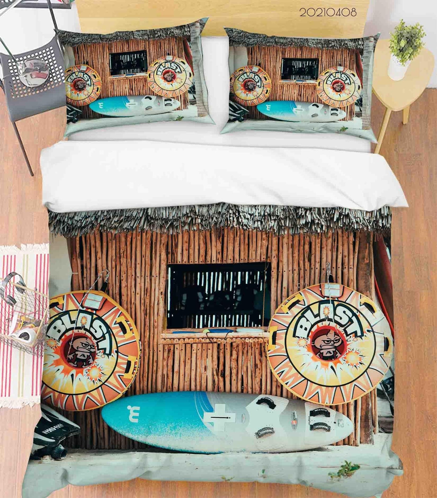 3D Beach Chalet Surfboard Quilt Cover Set Bedding Set Duvet Cover Pillowcases 10