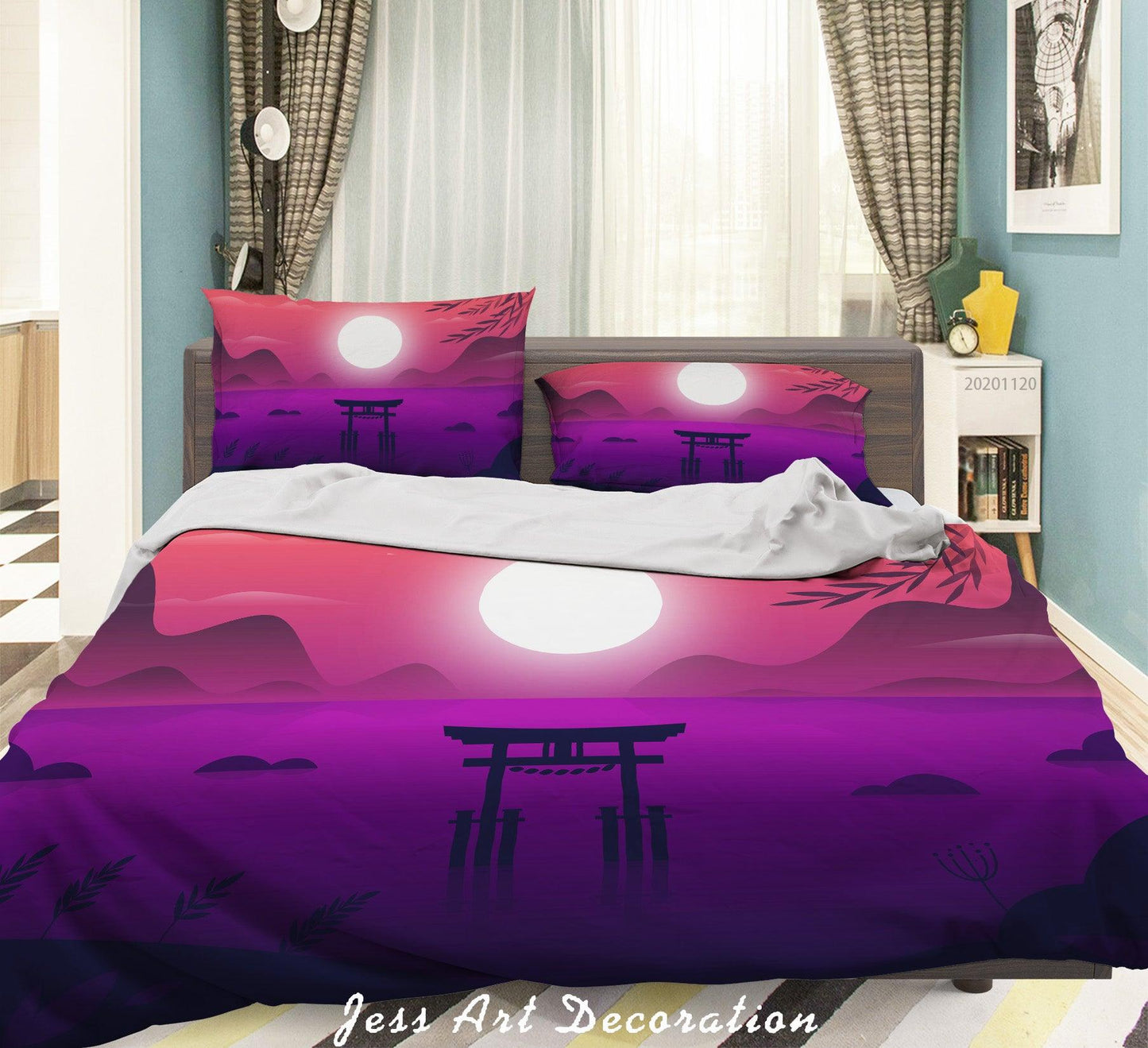 3D Ancient Architecture Sun Mountain Landscape Quilt Cover Set Bedding Set Duvet Cover Pillowcases LXL