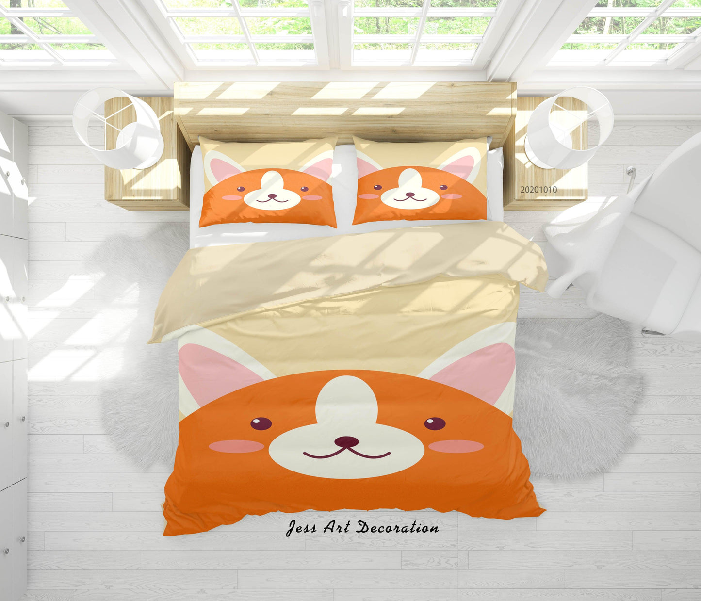 3D Cartoon Cute Animal Corgi Quilt Cover Set Bedding Set Duvet Cover Pillowcases WJ 9541