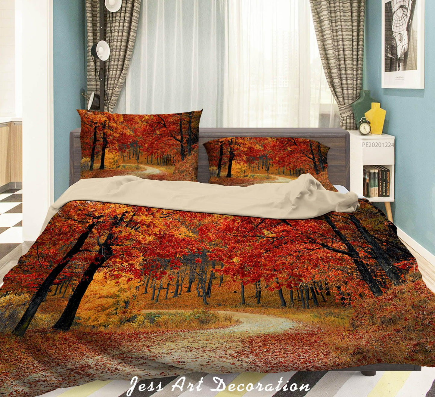 3D Autumn Forest Road Quilt Cover Set Bedding Set Duvet Cover Pillowcases 135 LQH