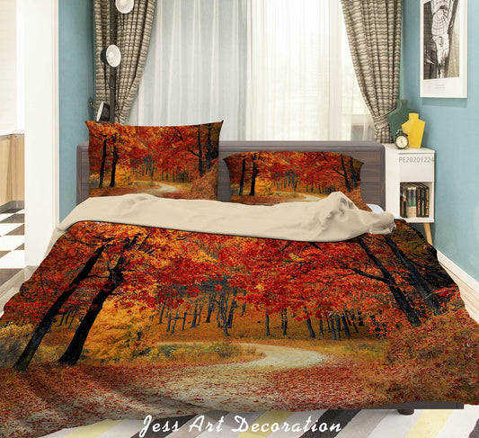 3D Autumn Forest Road Quilt Cover Set Bedding Set Duvet Cover Pillowcases 135 LQH