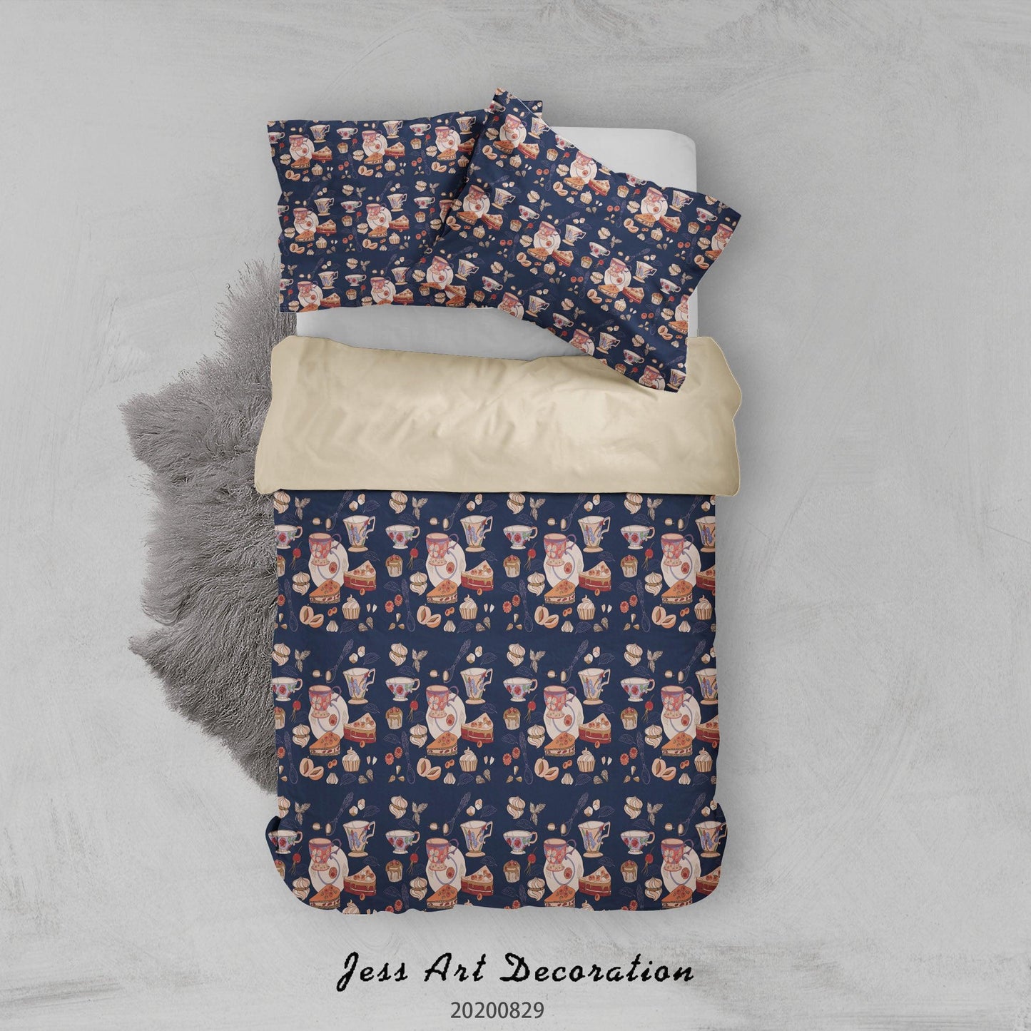 3D Abstract Hand Draw Cartoon Teacup Pattern Quilt Cover Set Bedding Set Duvet Cover Pillowcases WJ 3548