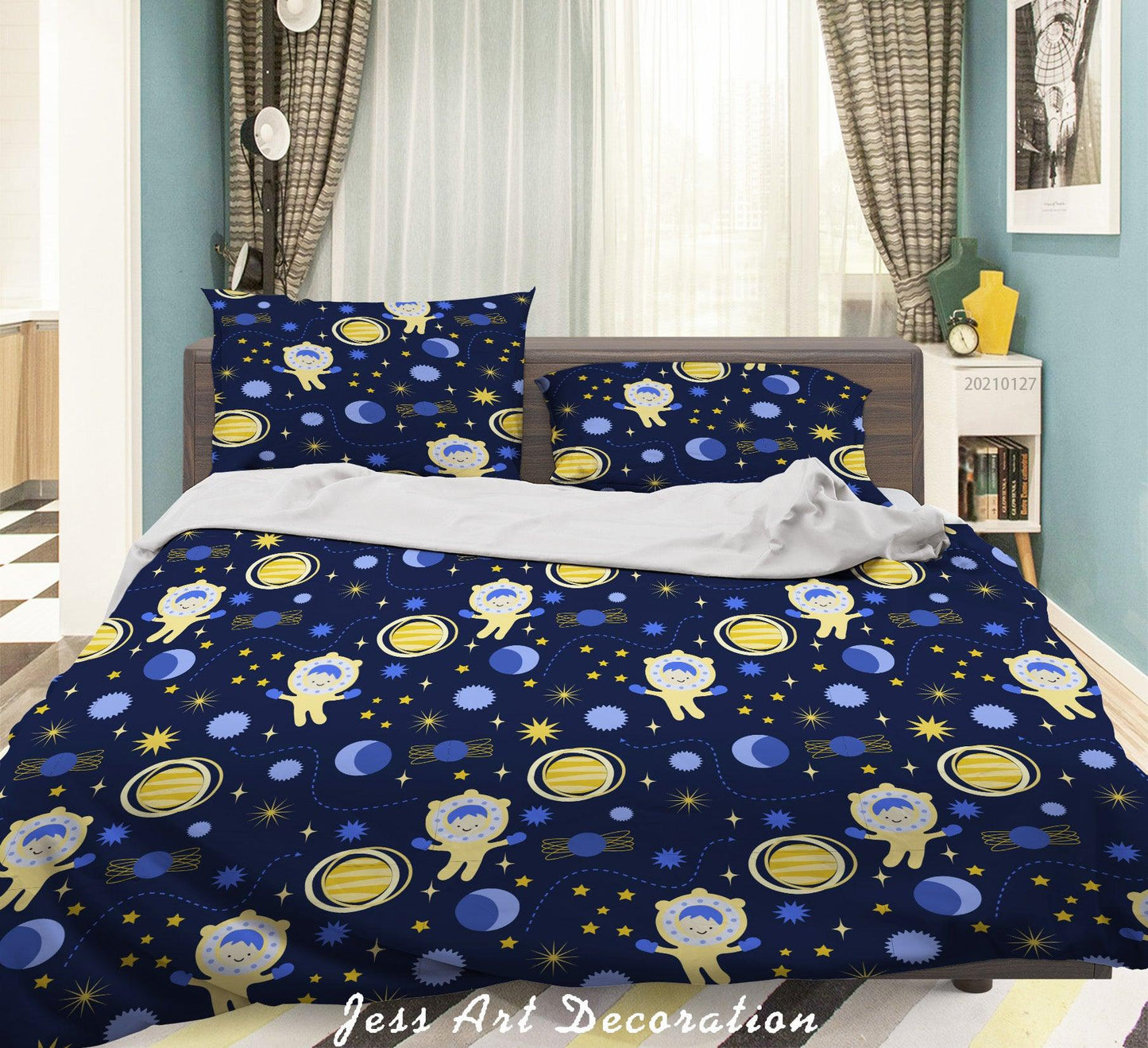 3D Blue Space Astronaut Quilt Cover Set Bedding Set Duvet Cover Pillowcases 102