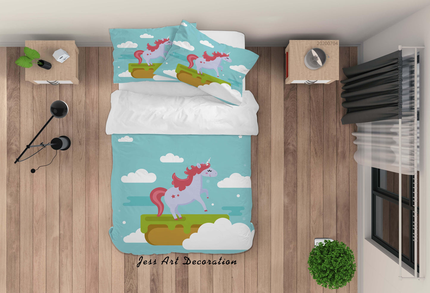 3D Blue Unicorn Quilt Cover Set Bedding Set Duvet Cover Pillowcases SF62