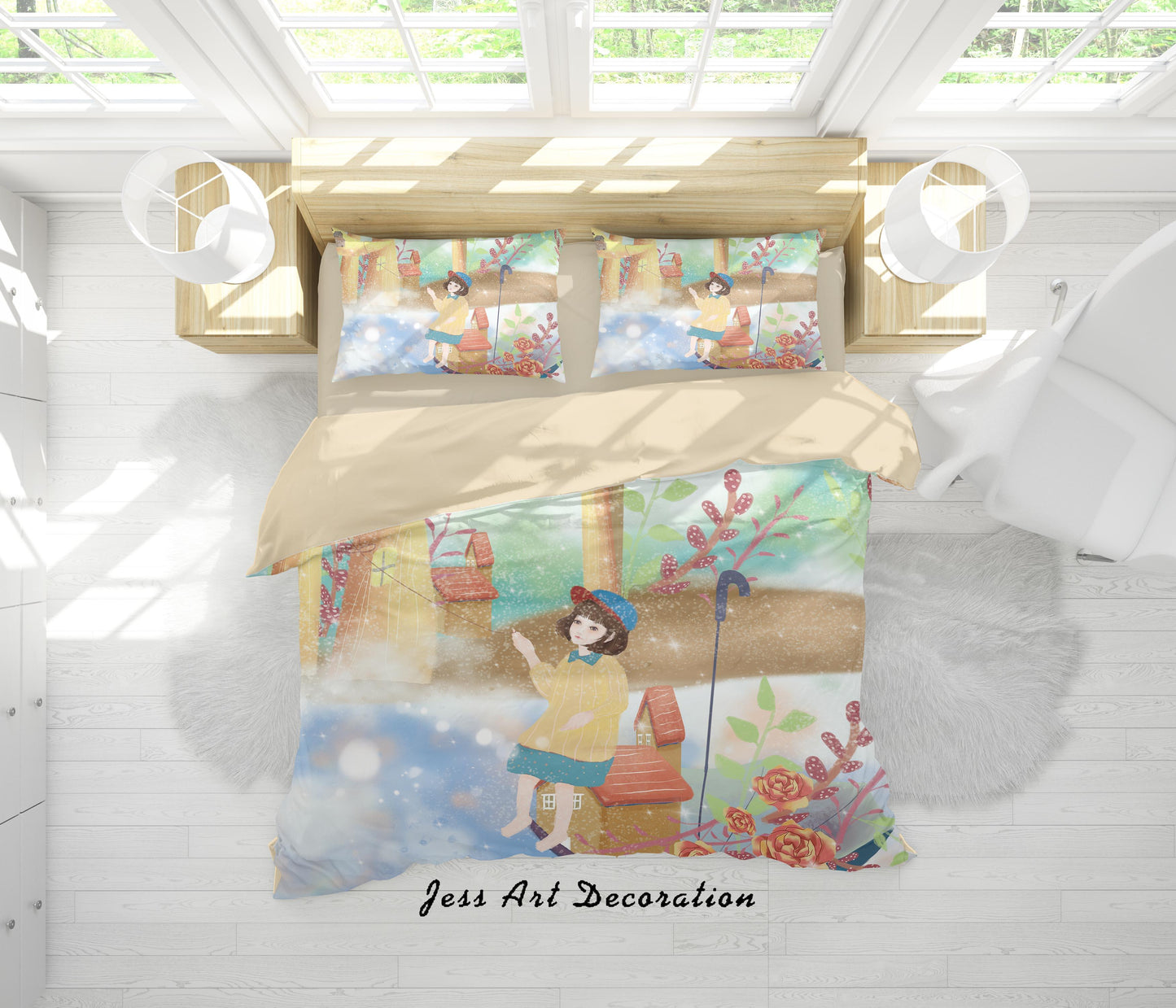 3D Cartoon Girl Flower Forest Quilt Cover Set Bedding Set Duvet Cover Pillowcases A534 LQH