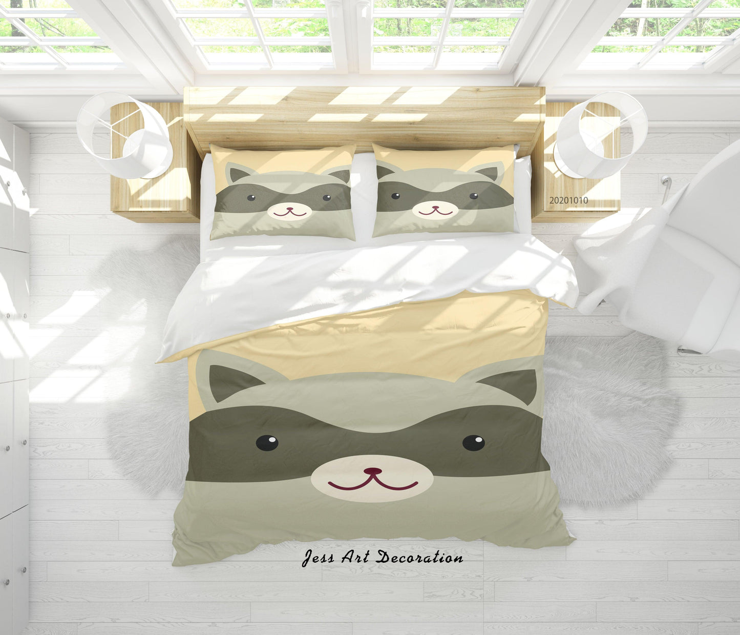 3D Cartoon Cute Animal Raccoon Quilt Cover Set Bedding Set Duvet Cover Pillowcases WJ 9525