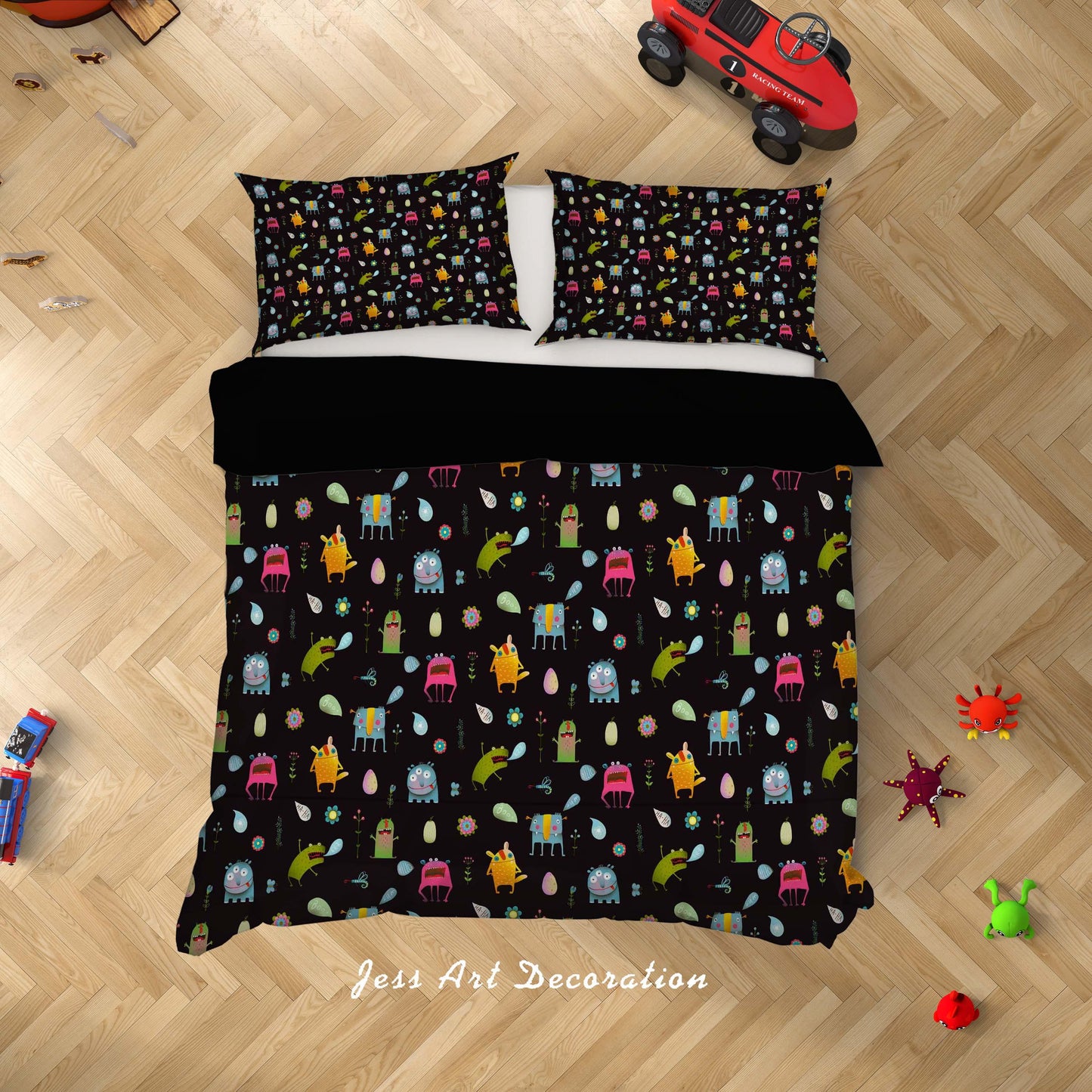 3D Cartoon Monster Black Background Quilt Cover Set Bedding Set Duvet Cover Pillowcases A025 LQH