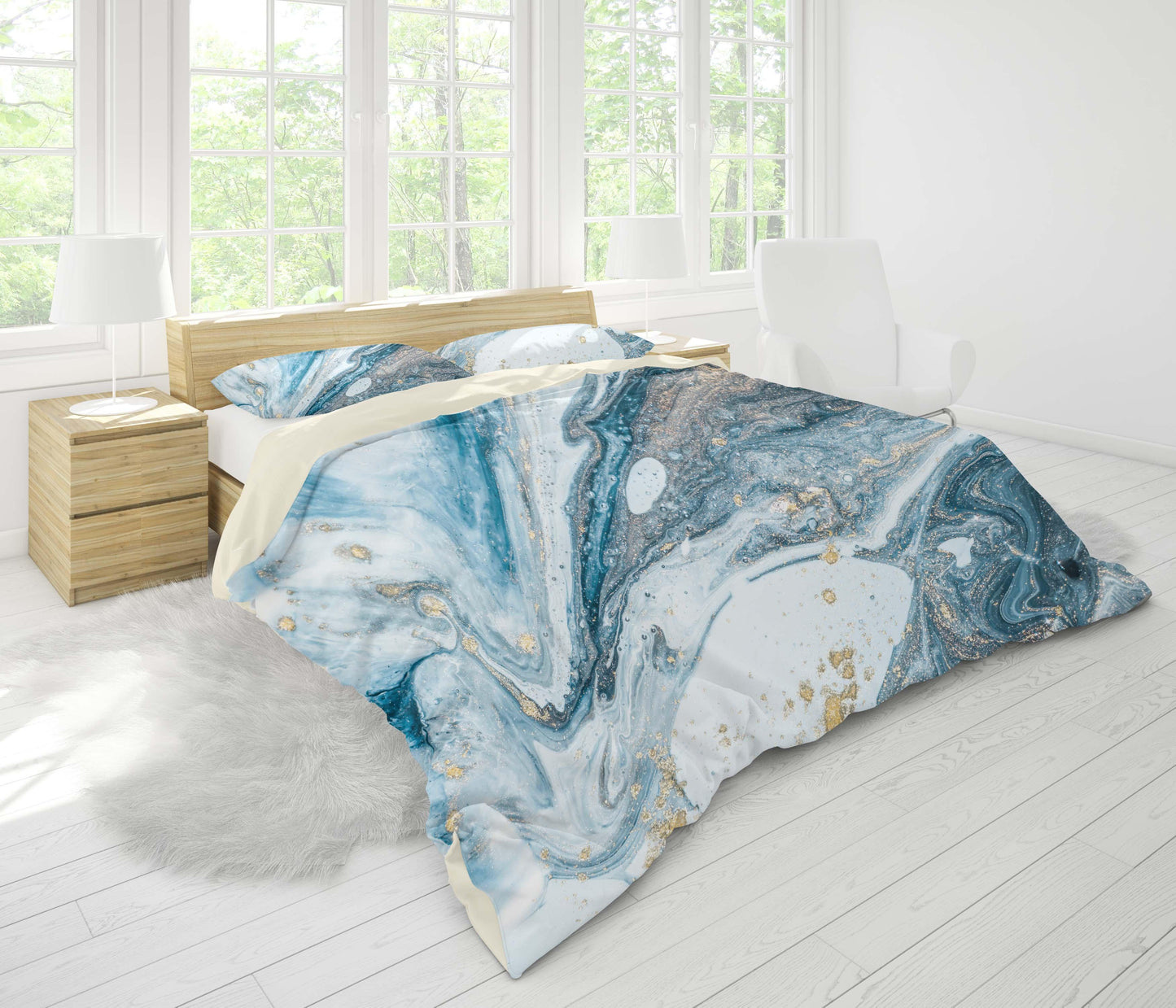 3D Blue Watercolor Quilt Cover Set Bedding Set Pillowcases 109