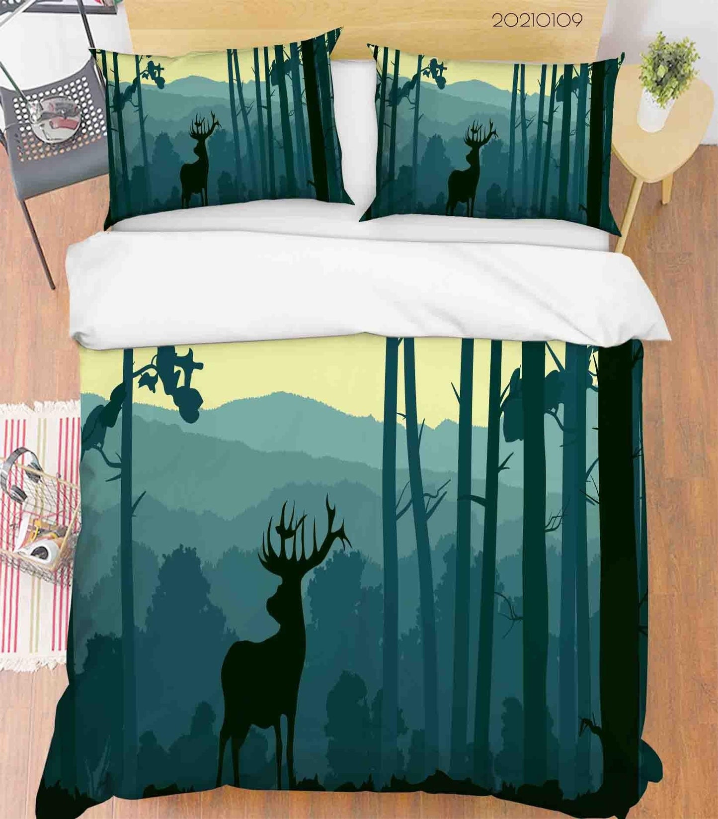 3D Cartoon Green Forest Animal Elk Quilt Cover Set Bedding Set Duvet Cover Pillowcases 46 LQH