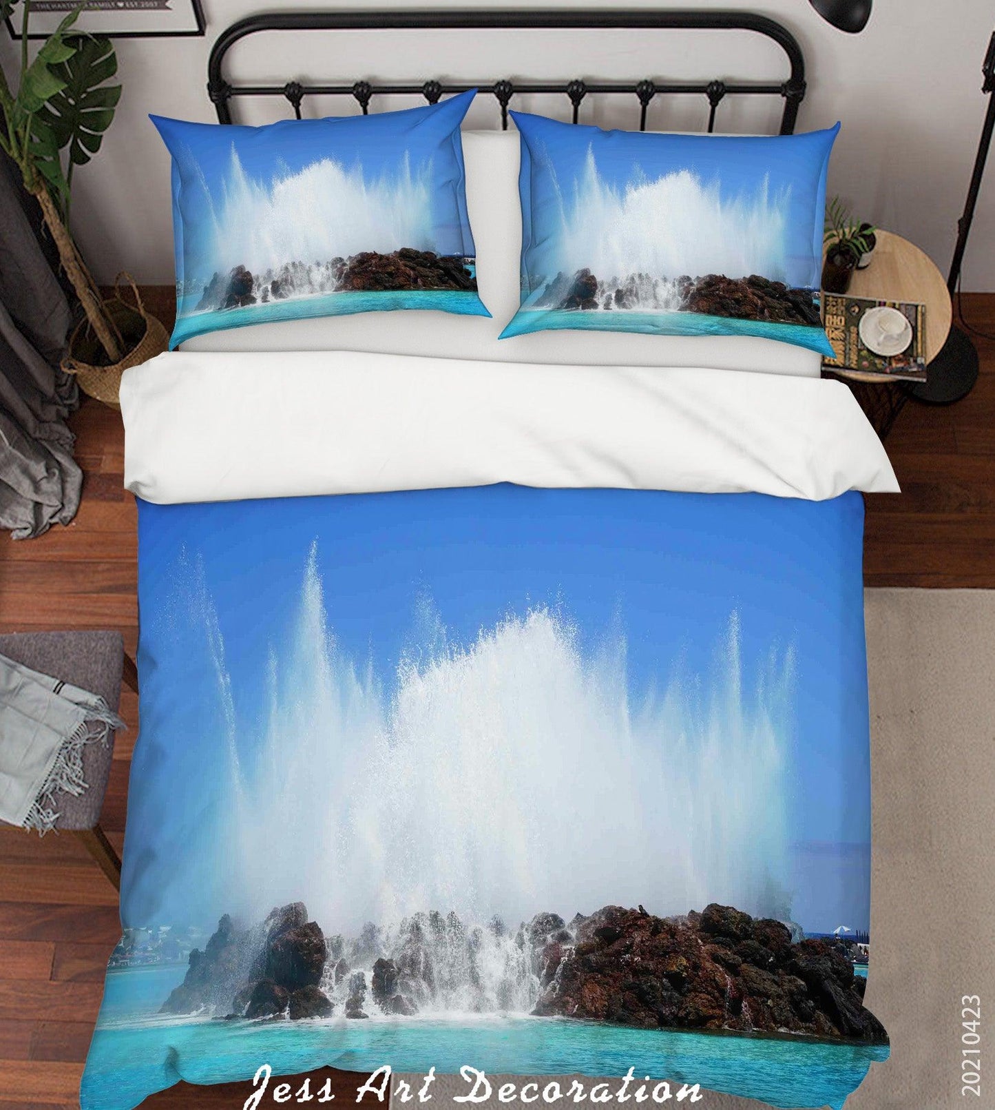 3D Blue Sea Wave Rock Quilt Cover Set Bedding Set Duvet Cover Pillowcases 112