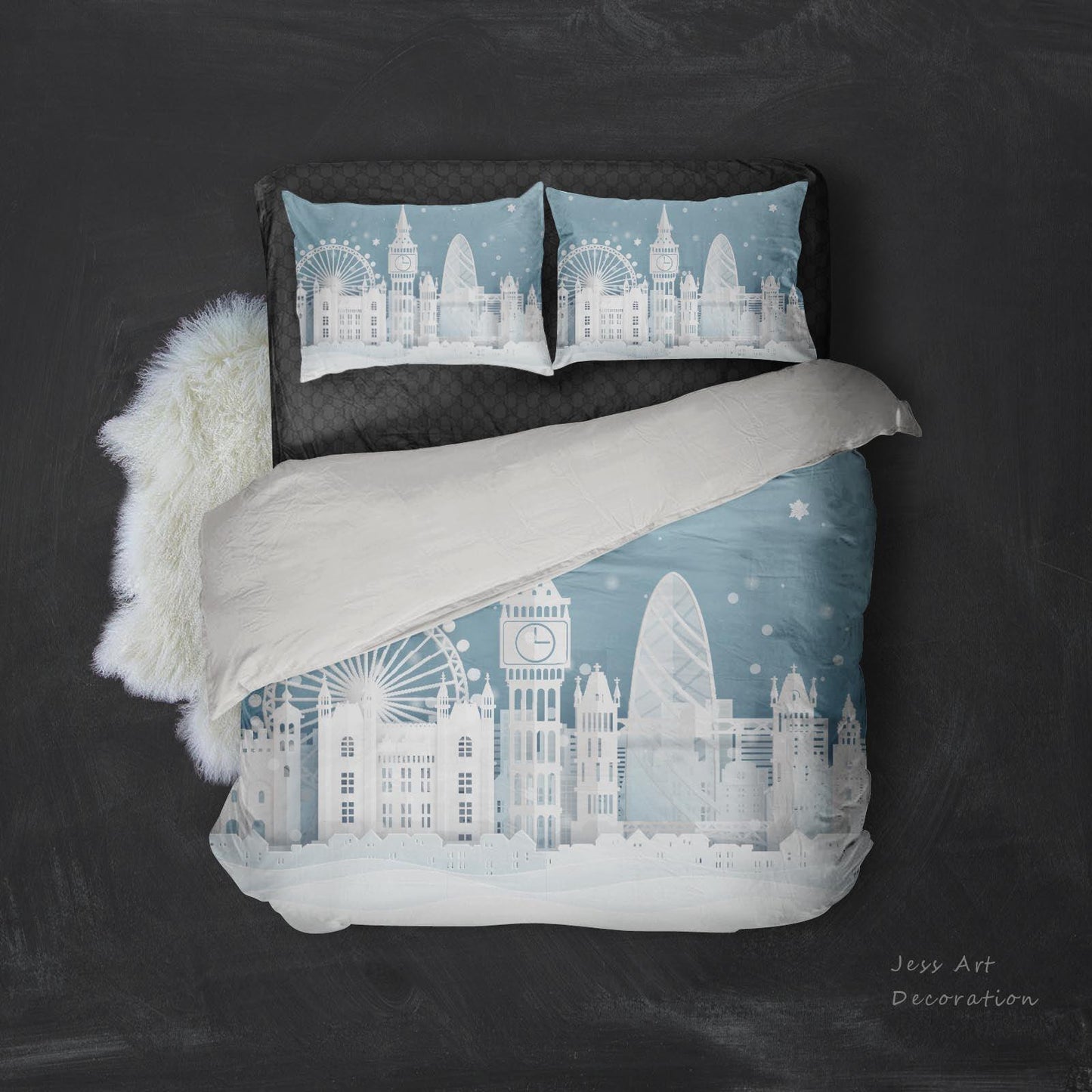 3D Blue City Building Ferris Wheel Quilt Cover Set Bedding Set Pillowcases 172