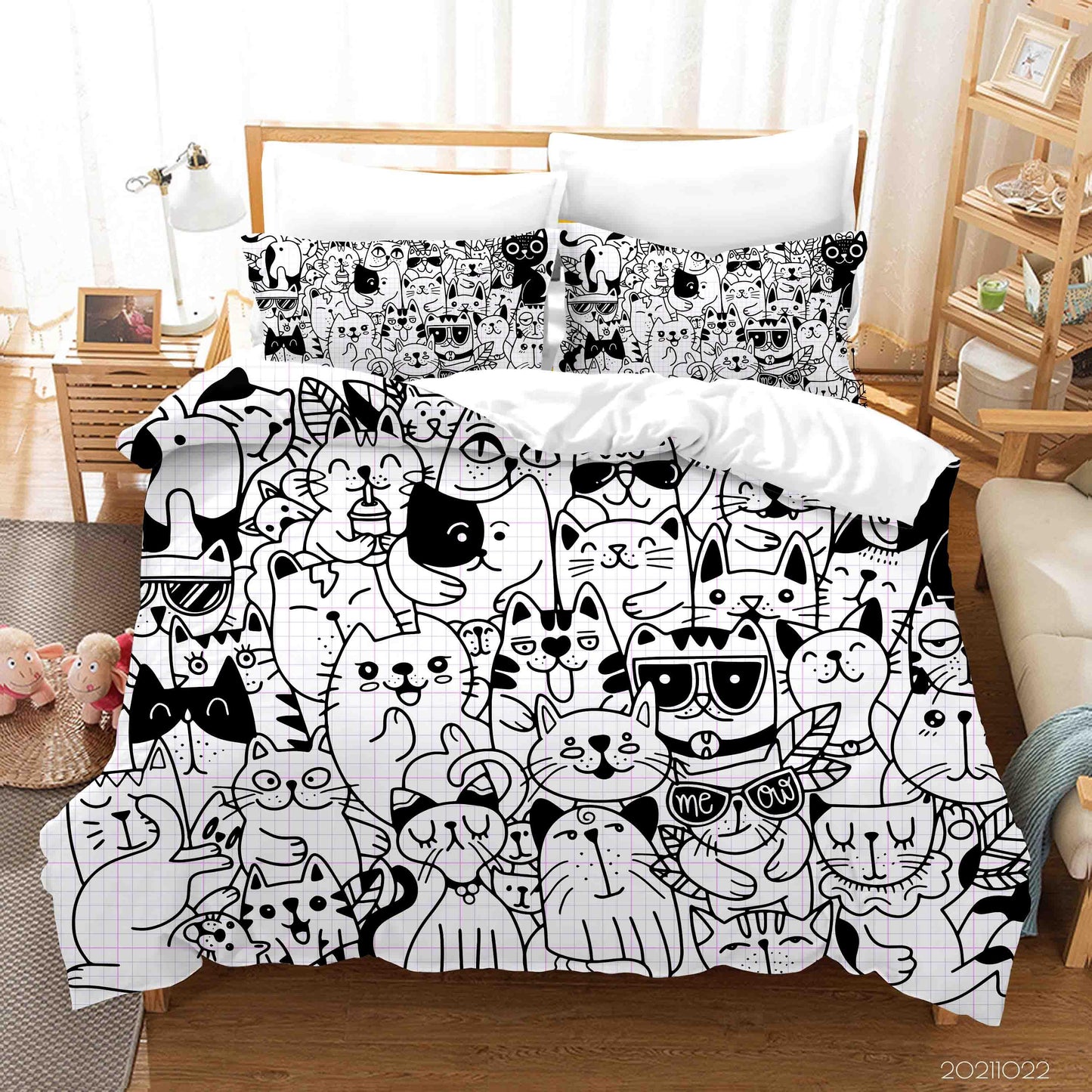 3D Abstract Grey Cat Graffiti Quilt Cover Set Bedding Set Duvet Cover Pillowcases 38