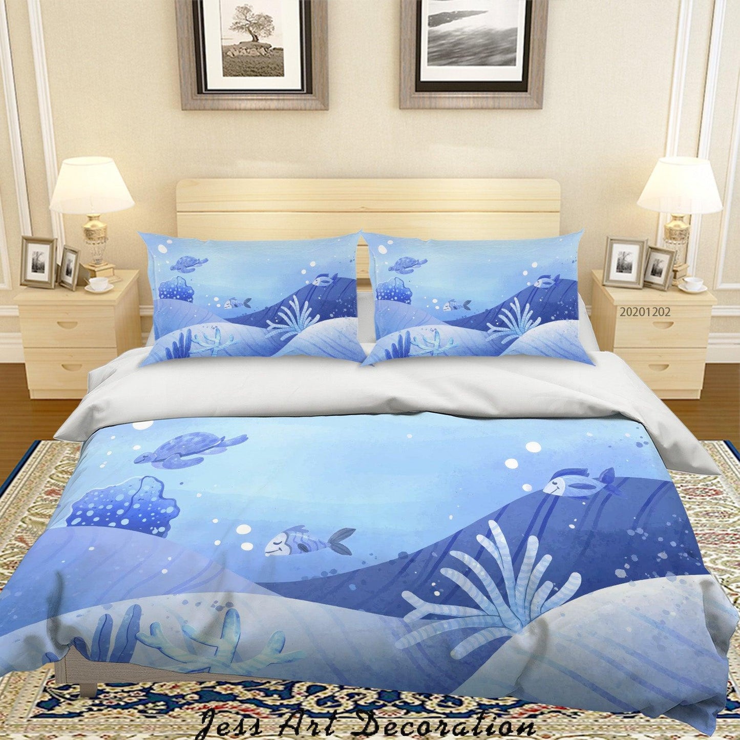 3D Cartoon Hand Drawn Blue Ocean Fish Coral Quilt Cover Set Bedding Set Duvet Cover Pillowcases LXL