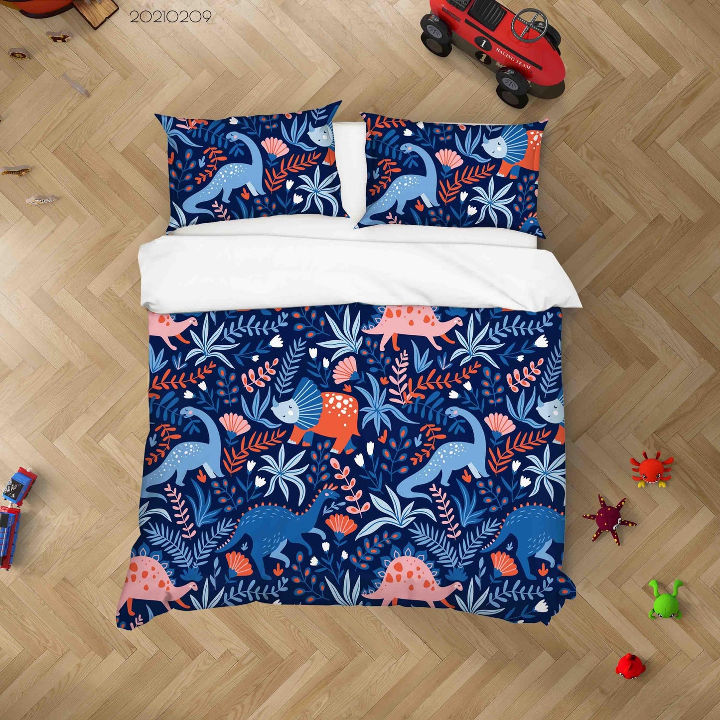 3D Cartoon Blue Dinosaur Leaf Quilt Cover Set Bedding Set Duvet Cover Pillowcases 321