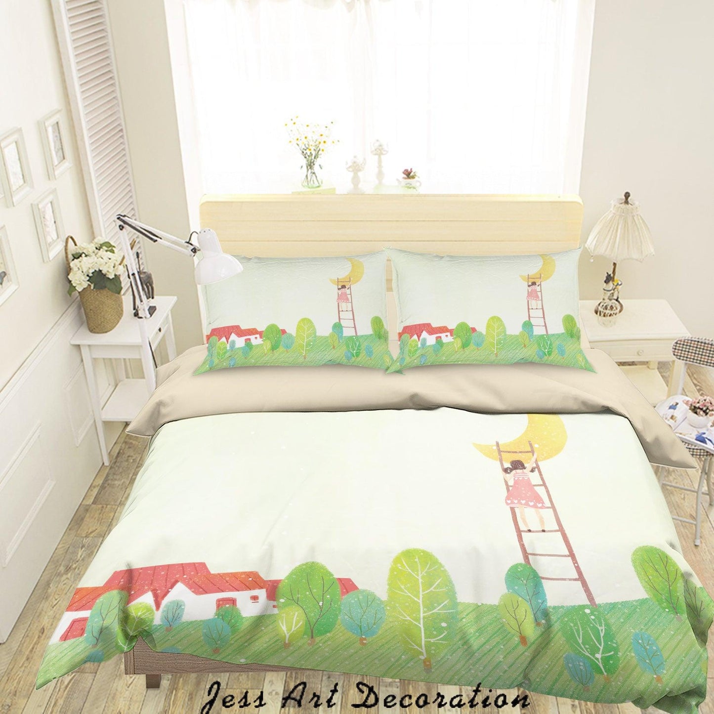 3D Cartoon Moon Tree House Quilt Cover Set Bedding Set Duvet Cover Pillowcases A575 LQH