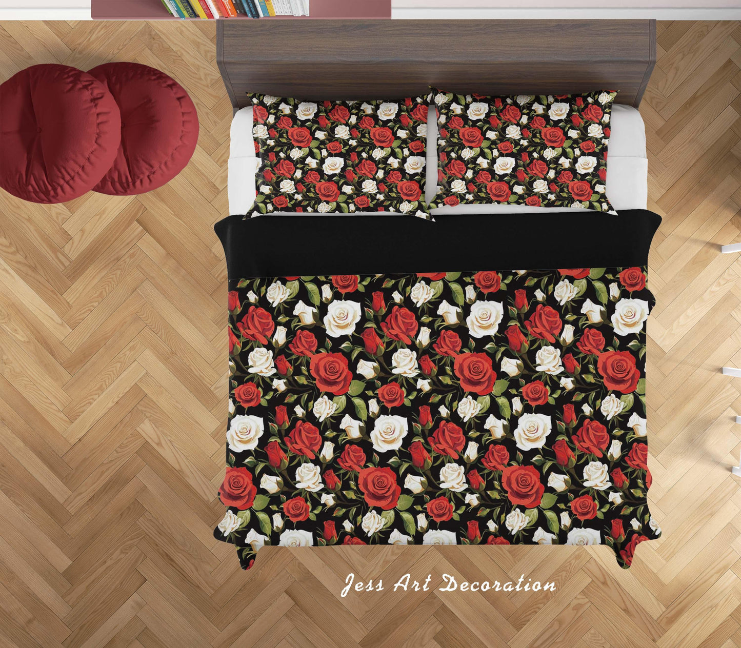 3D Black Red Rose Flowers Quilt Cover Set Bedding Set Duvet Cover Pillowcases SF94
