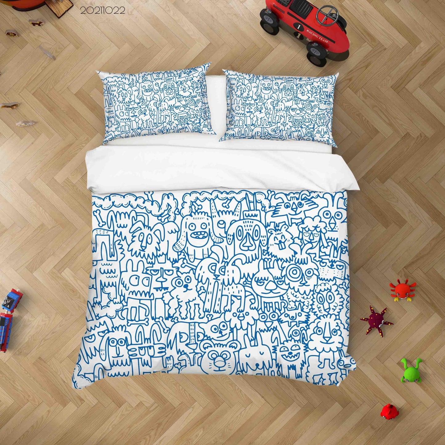 3D Cartoon Animal Doodle Quilt Cover Set Bedding Set Duvet Cover Pillowcases 38