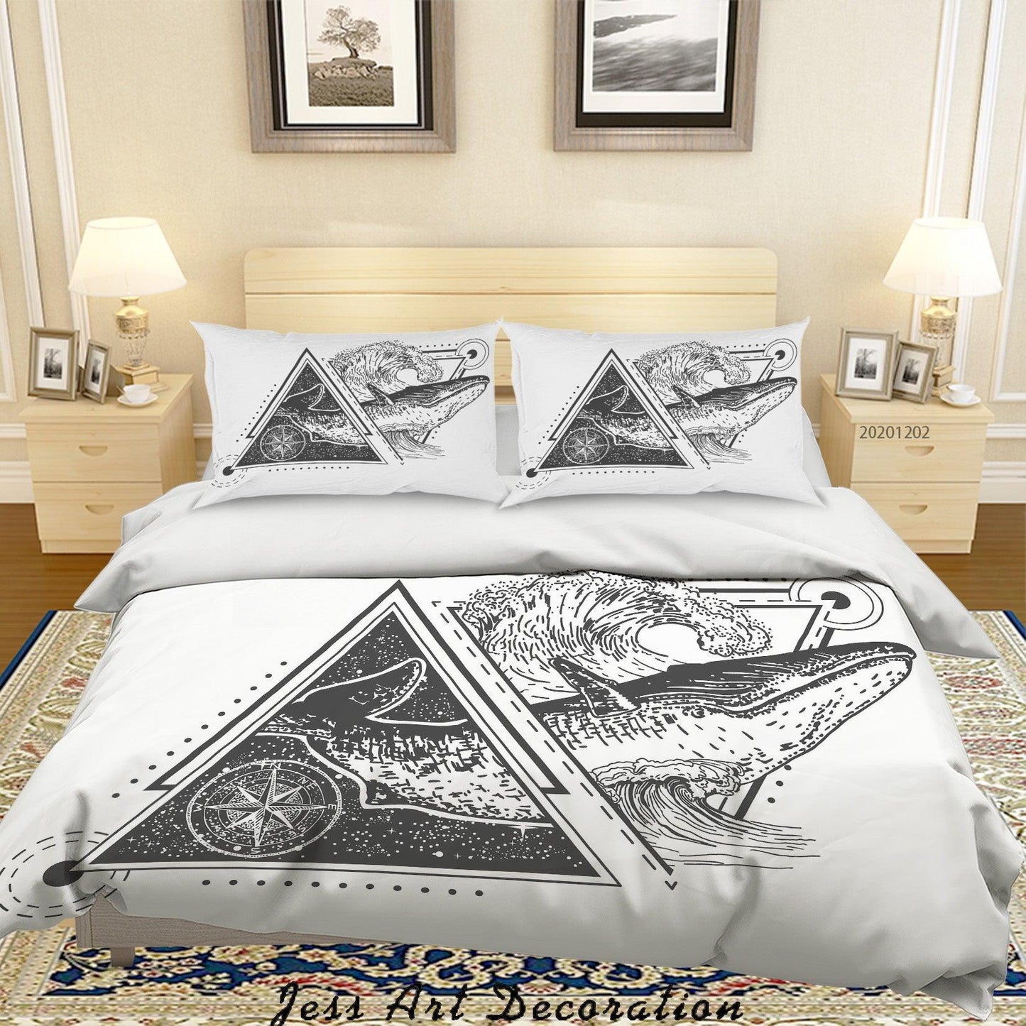 3D Abstarct Vintage Hand Drawn Whale Fish Geometric Triangle Round Star Quilt Cover Set Bedding Set Duvet Cover Pillowcases LXL
