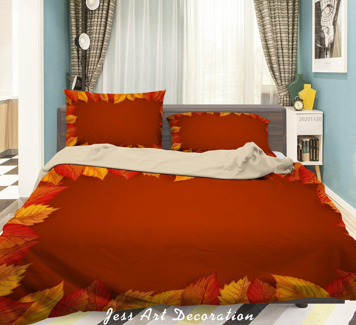 3D Autumn Leaves Plant Orange Quilt Cover Set Bedding Set Duvet Cover Pillowcases LXL