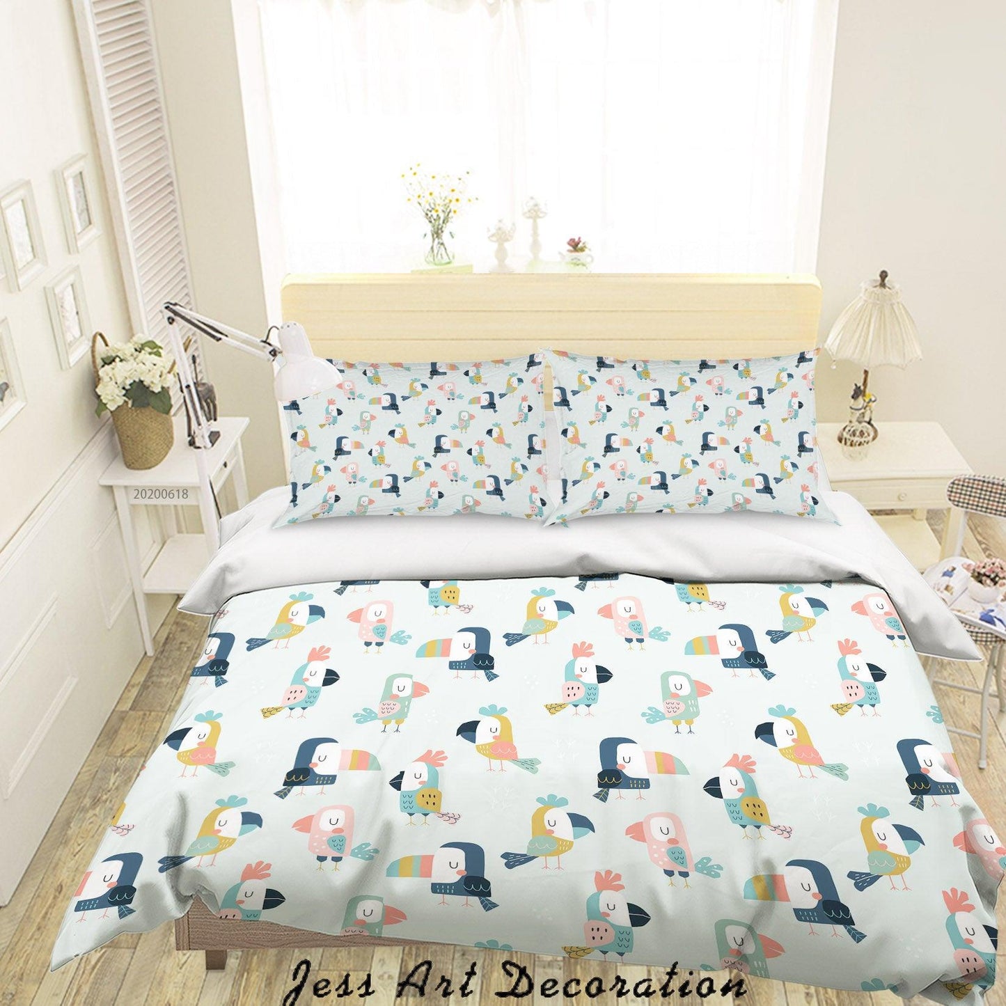 3D Blue Toucan Birds Quilt Cover Set Bedding Set Duvet Cover Pillowcases SF66