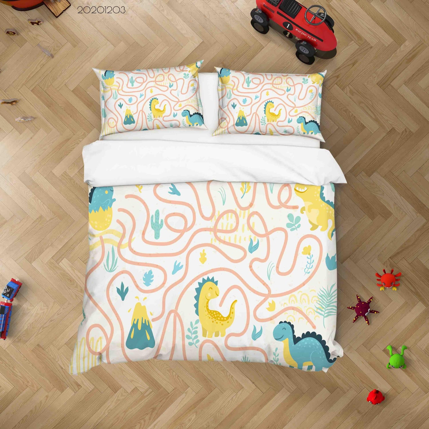 3D Cartoon Colorful Cactus Volcanic Dinosaur Animal Quilt Cover Set Bedding Set Duvet Cover Pillowcases LXL
