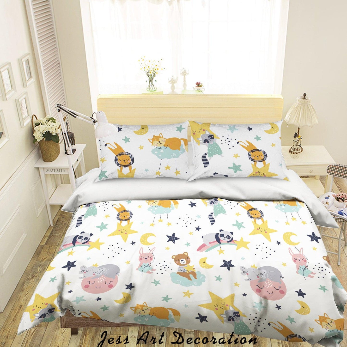 3D Cartoon Moon Star Bear Quilt Cover Set Bedding Set Duvet Cover Pillowcases 123