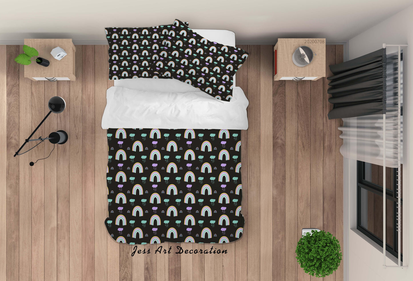 3D Black Rainbow Clouds Quilt Cover Set Bedding Set Duvet Cover Pillowcases SF57