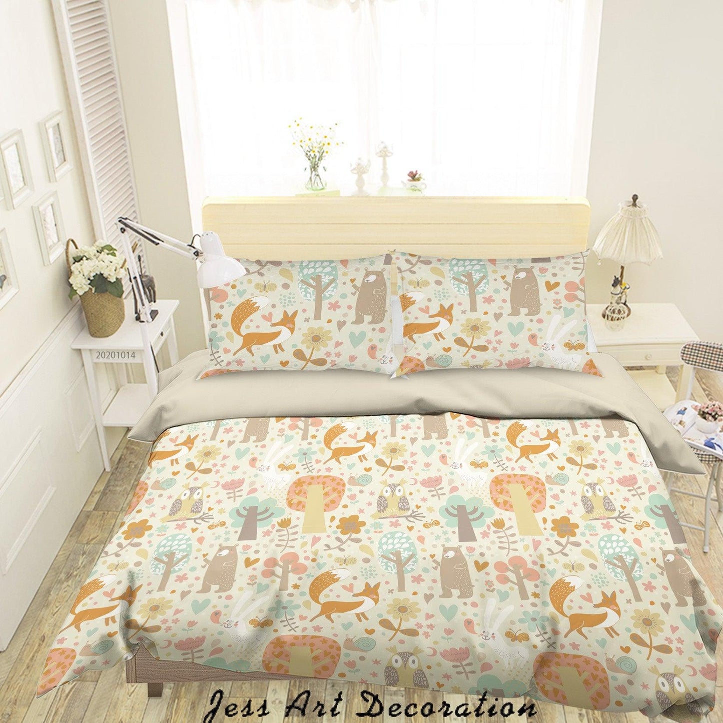 3D Cartoon Animal Leaves Owl Bear Pattern Quilt Cover Set Bedding Set Duvet Cover Pillowcases WJ 9706