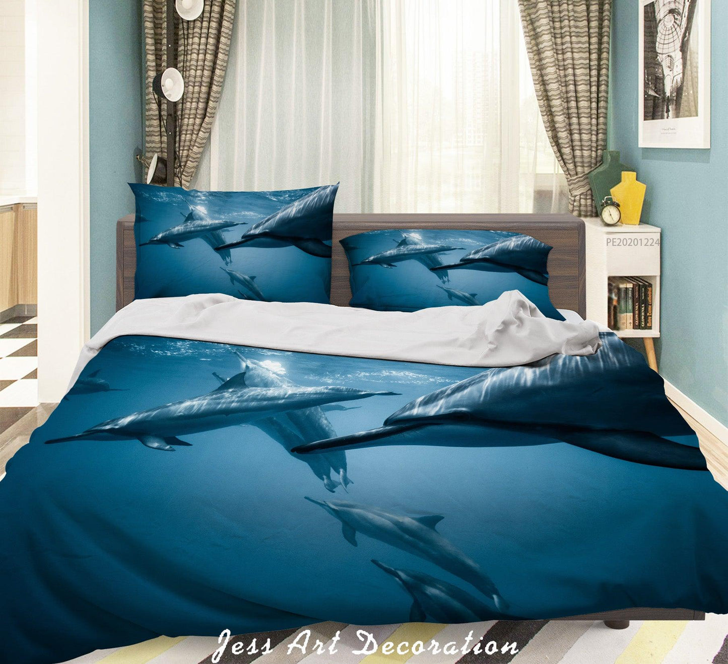 3D Blue Sea Shark Quilt Cover Set Bedding Set Duvet Cover Pillowcases 120 LQH