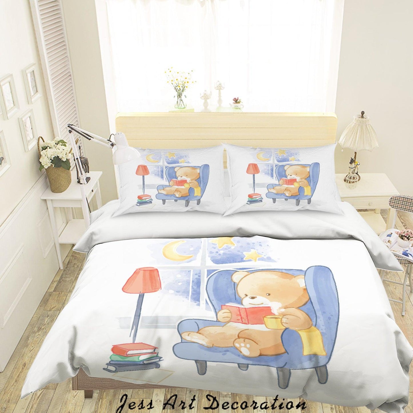 3D Cartoon Bear Reading Quilt Cover Set Bedding Set Duvet Cover Pillowcases SF40