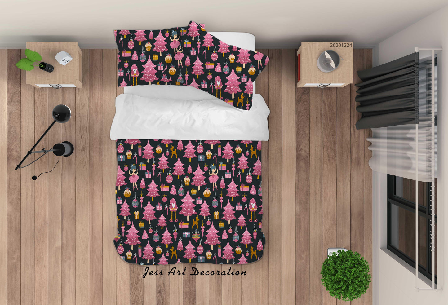 3D Cartoon Christmas Pine Tree Pink Quilt Cover Set Bedding Set Duvet Cover Pillowcases 4 LQH