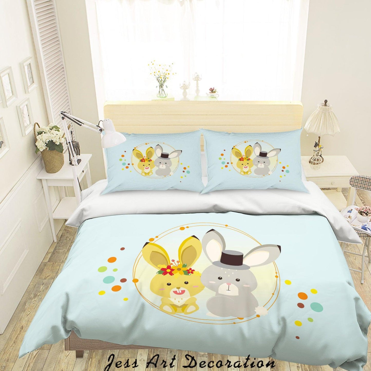 3D Blue Rabbit Quilt Cover Set Bedding Set Duvet Cover Pillowcases SF09