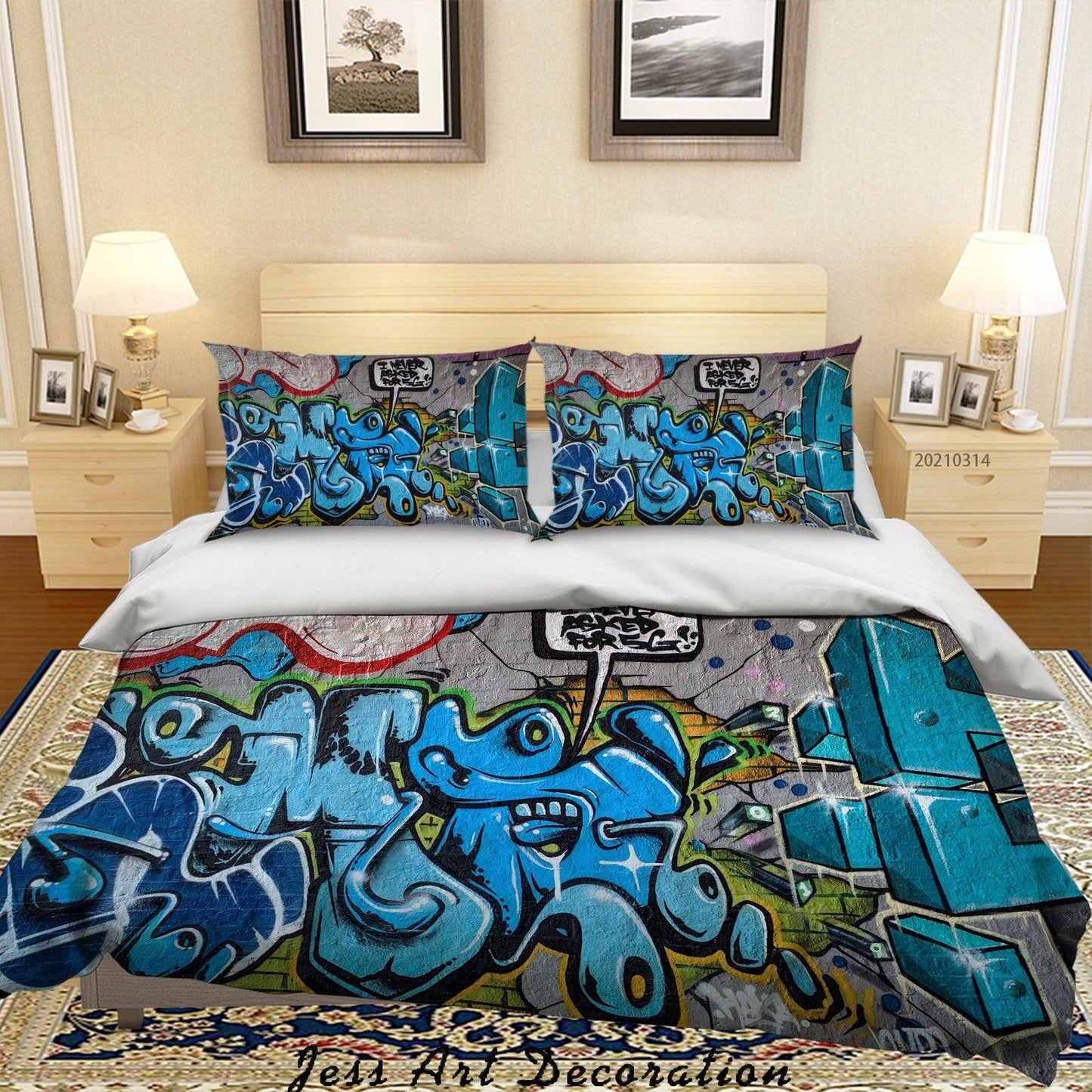 3D Abstract Blue Street Graffiti Quilt Cover Set Bedding Set Duvet Cover Pillowcases 187