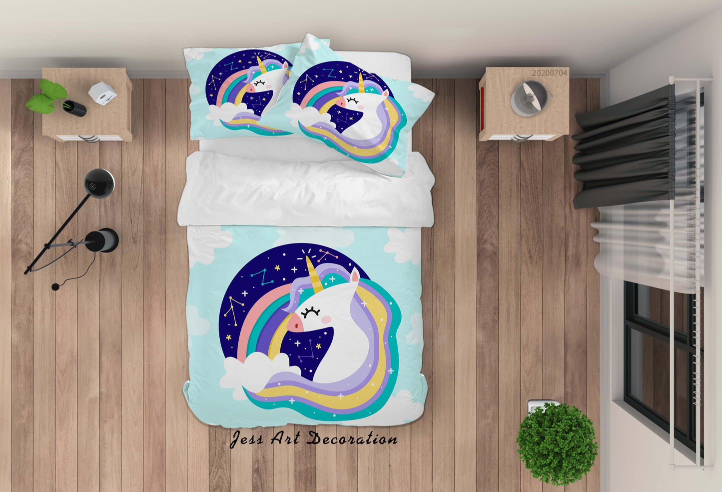 3D Blue Unicorn Quilt Cover Set Bedding Set Duvet Cover Pillowcases SF288